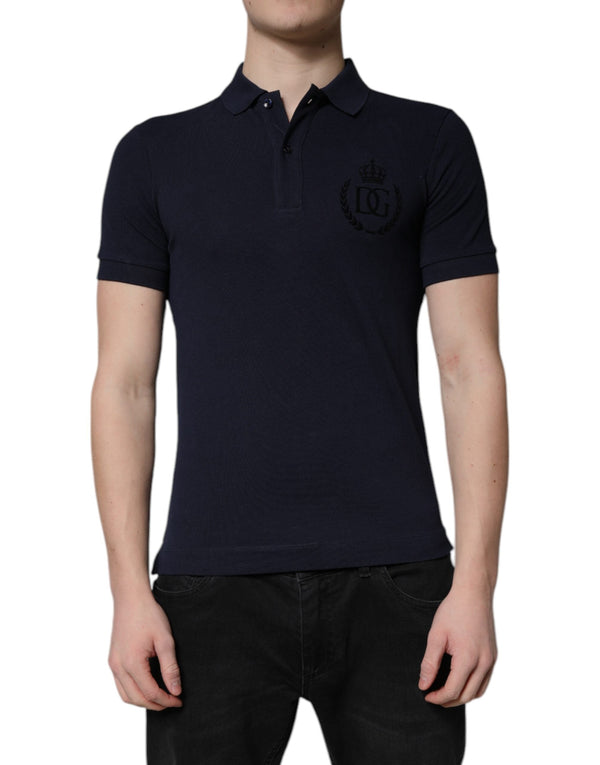 Dark Blue Cotton Crown Collared Polo T-shirt Dolce & Gabbana