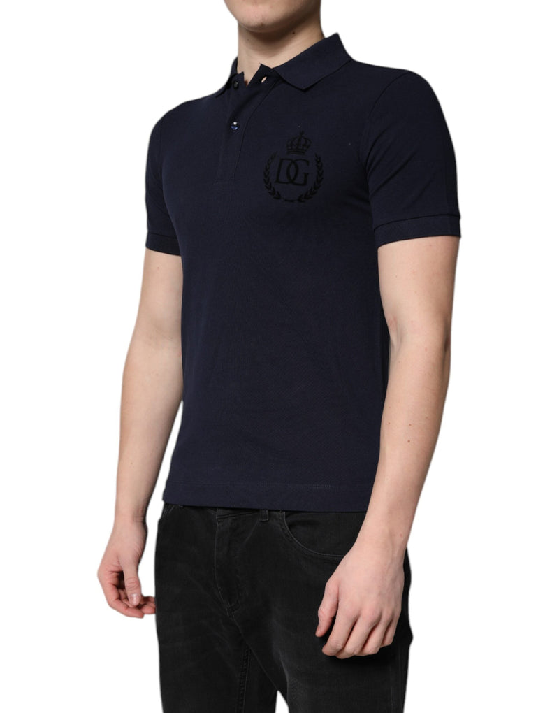Dark Blue Cotton Crown Collared Polo T-shirt Dolce & Gabbana