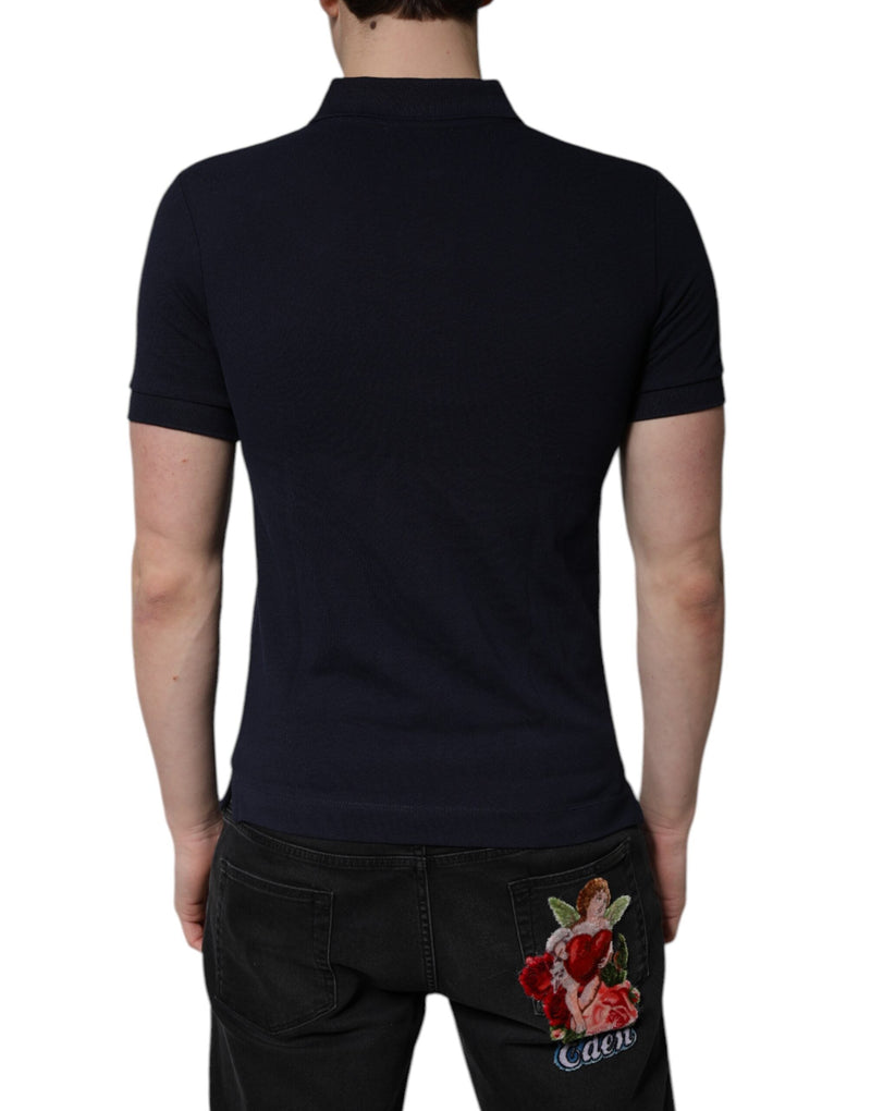 Dark Blue Cotton Crown Collared Polo T-shirt Dolce & Gabbana