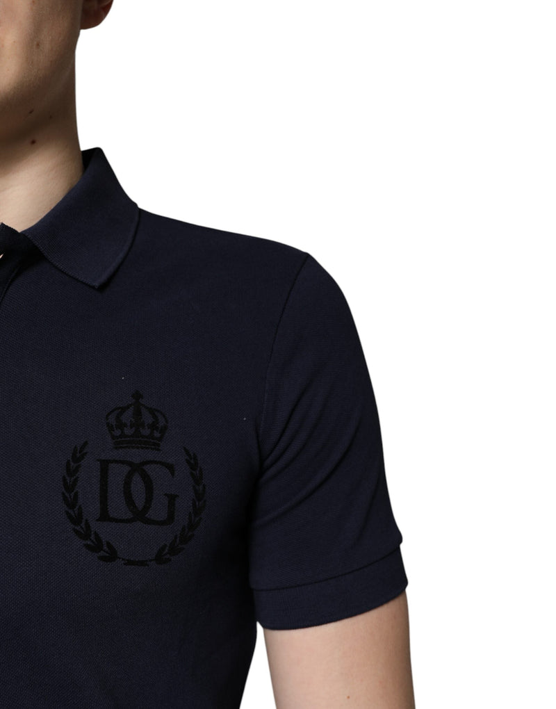 Dark Blue Cotton Crown Collared Polo T-shirt Dolce & Gabbana