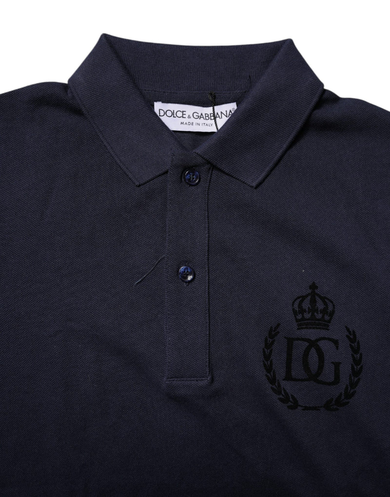Dark Blue Cotton Crown Collared Polo T-shirt Dolce & Gabbana