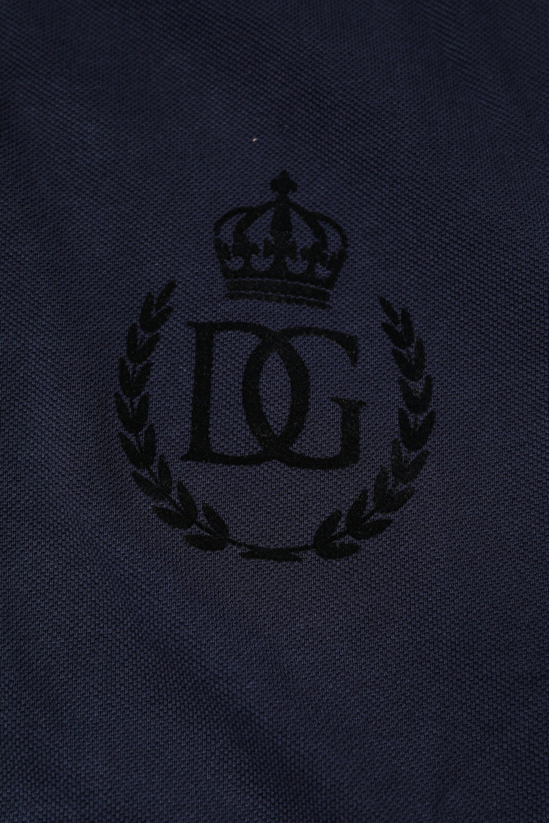 Dark Blue Cotton Crown Collared Polo T-shirt Dolce & Gabbana