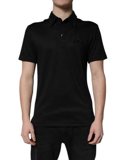 Black Polyester DG Logo Collared Polo T-shirt Dolce & Gabbana