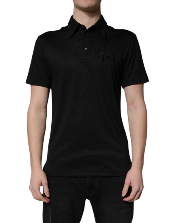 Black Polyester DG Logo Collared Polo T-shirt Dolce & Gabbana