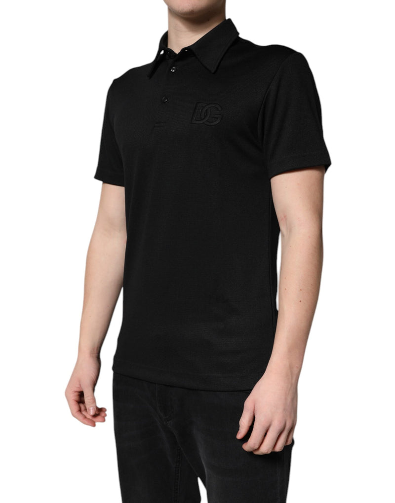 Black Polyester DG Logo Collared Polo T-shirt Dolce & Gabbana