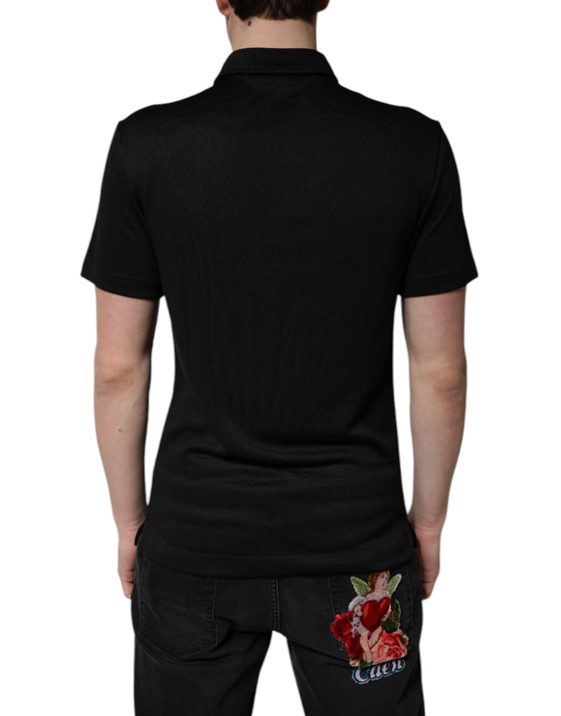 Black Polyester DG Logo Collared Polo T-shirt Dolce & Gabbana