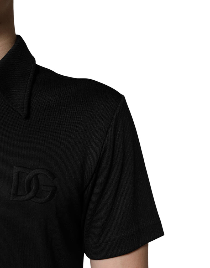 Black Polyester DG Logo Collared Polo T-shirt Dolce & Gabbana