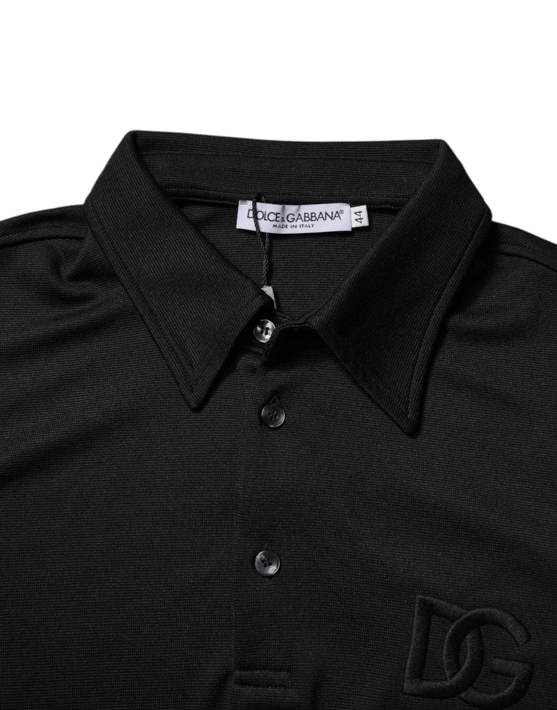 Black Polyester DG Logo Collared Polo T-shirt Dolce & Gabbana