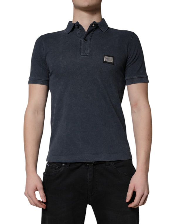 Dark Blue Logo Plaque Cotton Men Polo Shirt T-shirt Dolce & Gabbana