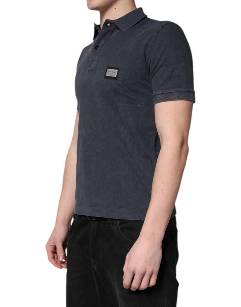 Dark Blue Logo Plaque Cotton Men Polo Shirt T-shirt Dolce & Gabbana