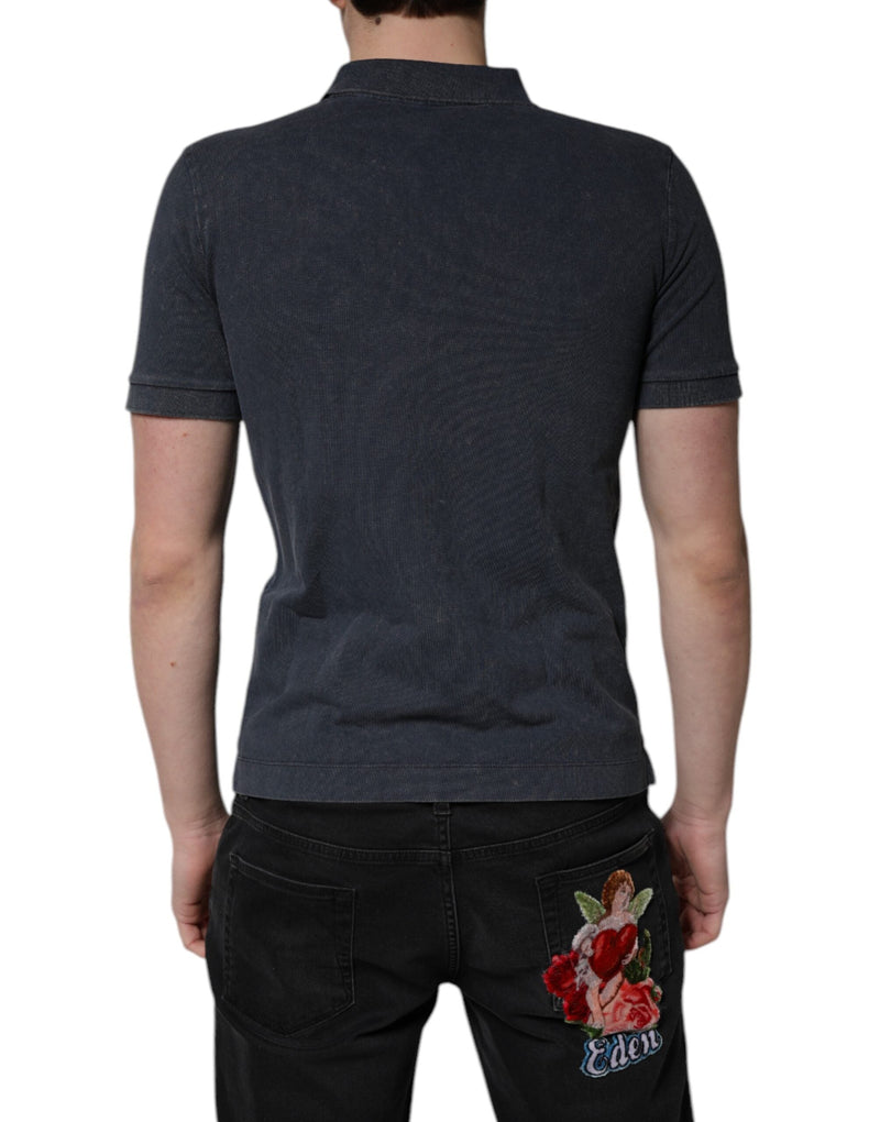 Dark Blue Logo Plaque Cotton Men Polo Shirt T-shirt Dolce & Gabbana