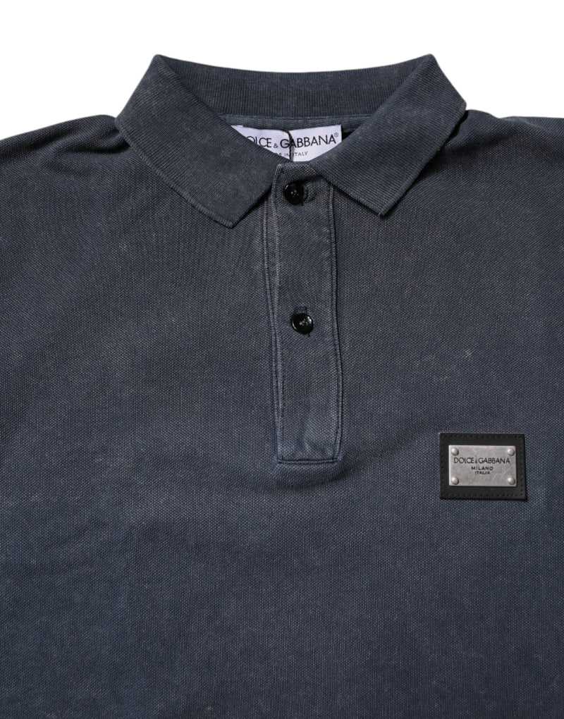 Dark Blue Logo Plaque Cotton Men Polo Shirt T-shirt Dolce & Gabbana
