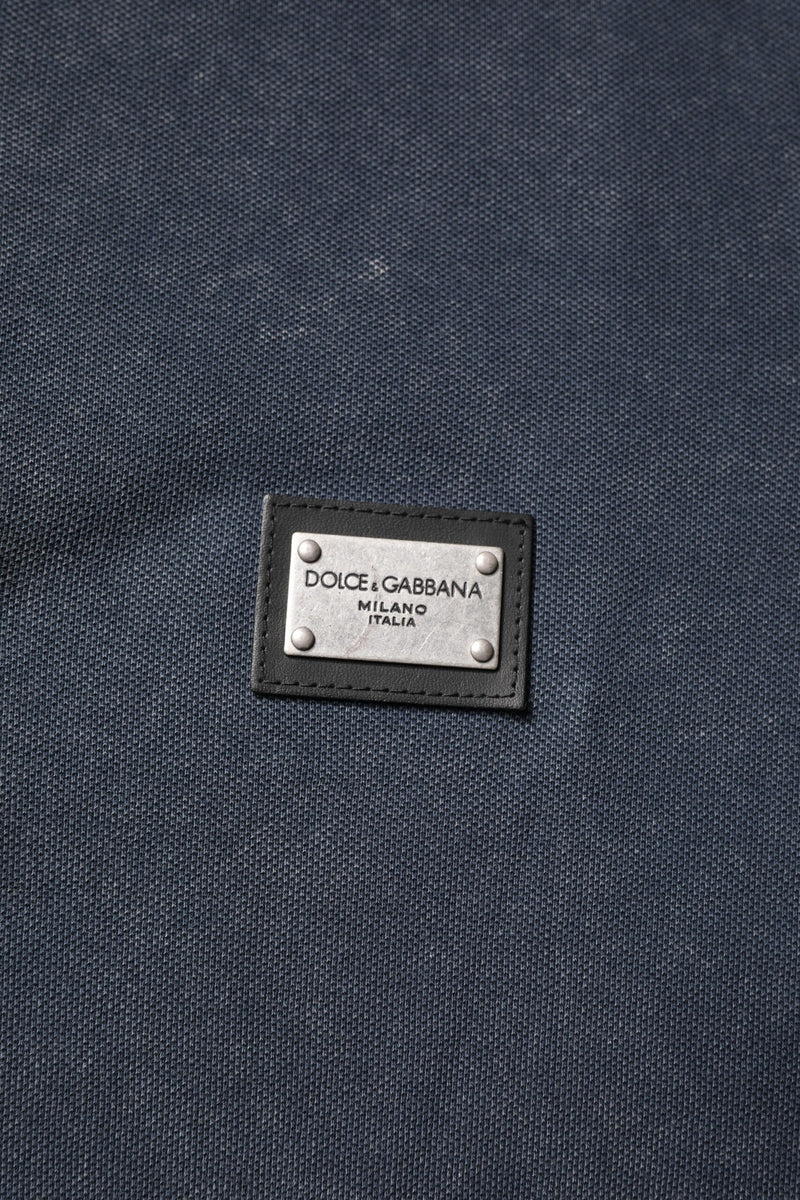 Dark Blue Logo Plaque Cotton Men Polo Shirt T-shirt Dolce & Gabbana
