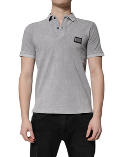 Gray Logo Plaque Cotton Men Polo Shirt T-shirt Dolce & Gabbana