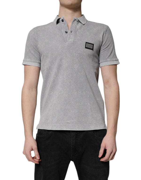 Gray Logo Plaque Cotton Men Polo Shirt T-shirt Dolce & Gabbana