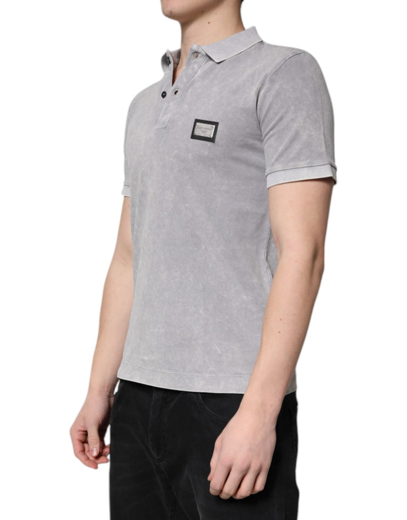 Gray Logo Plaque Cotton Men Polo Shirt T-shirt Dolce & Gabbana