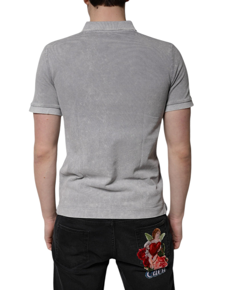 Gray Logo Plaque Cotton Men Polo Shirt T-shirt Dolce & Gabbana