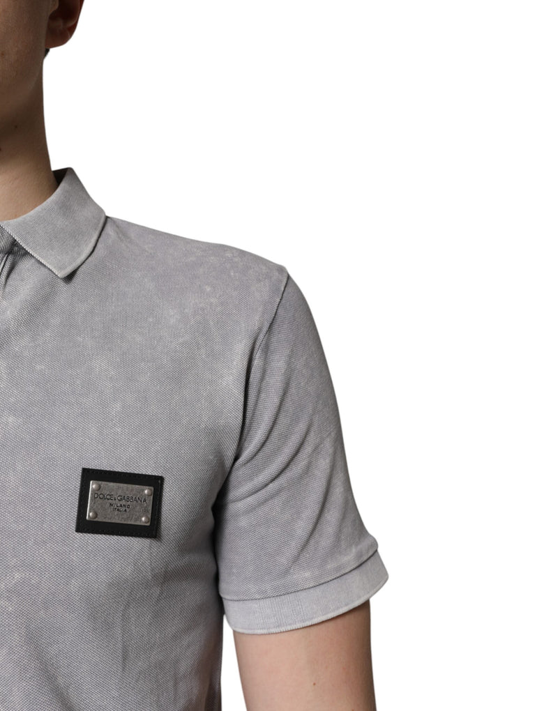 Gray Logo Plaque Cotton Men Polo Shirt T-shirt Dolce & Gabbana
