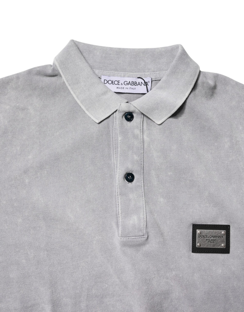 Gray Logo Plaque Cotton Men Polo Shirt T-shirt Dolce & Gabbana
