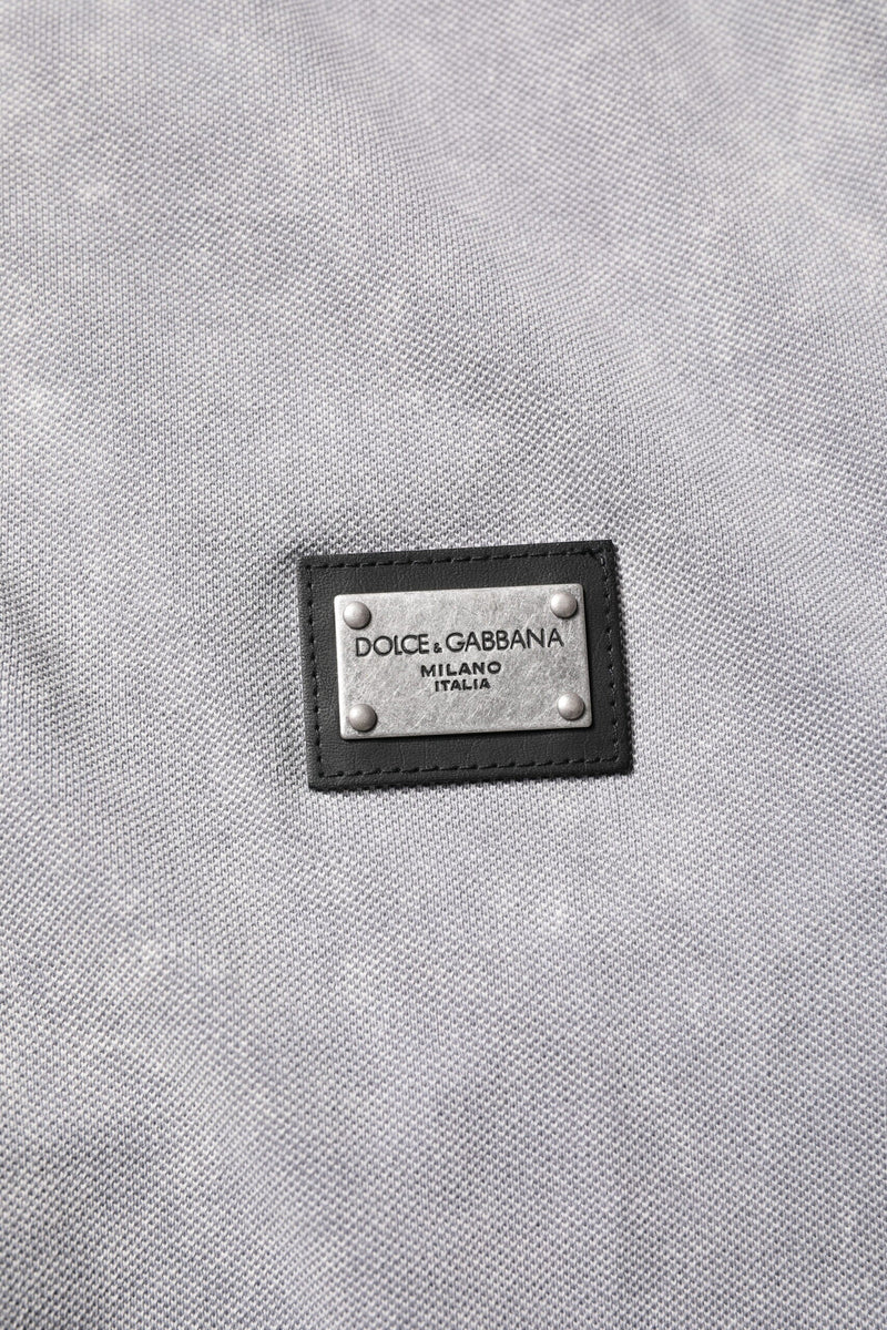 Gray Logo Plaque Cotton Men Polo Shirt T-shirt Dolce & Gabbana