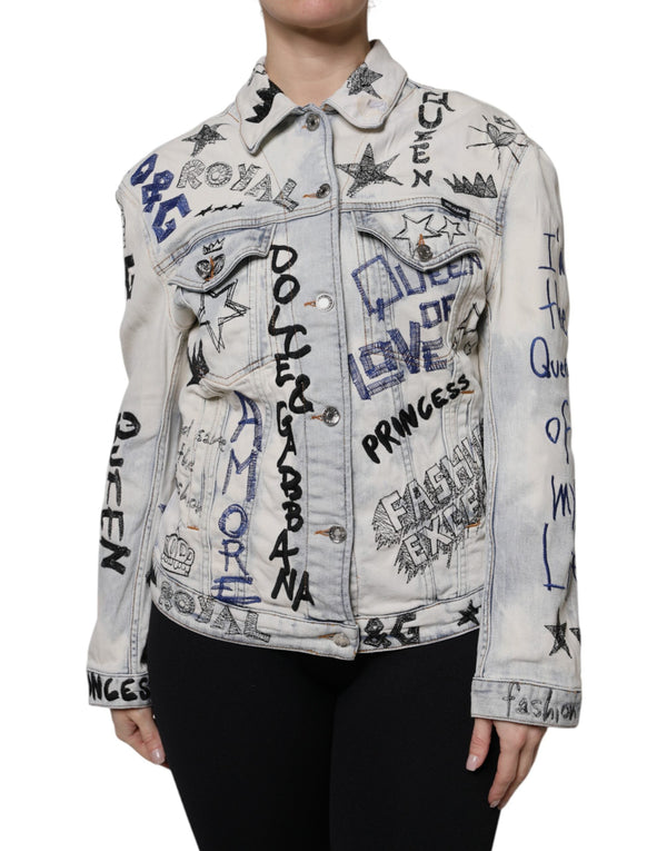 Light Blue Graffiti Button Down Denim Jacket Dolce & Gabbana