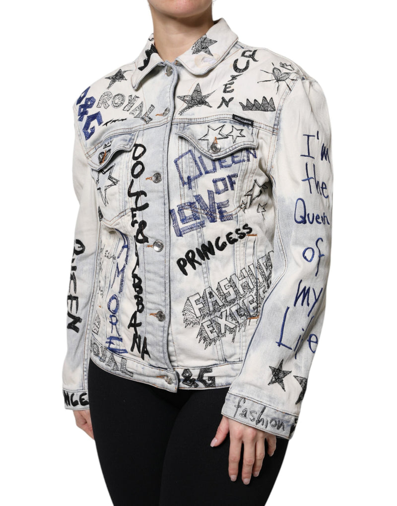 Light Blue Graffiti Button Down Denim Jacket Dolce & Gabbana