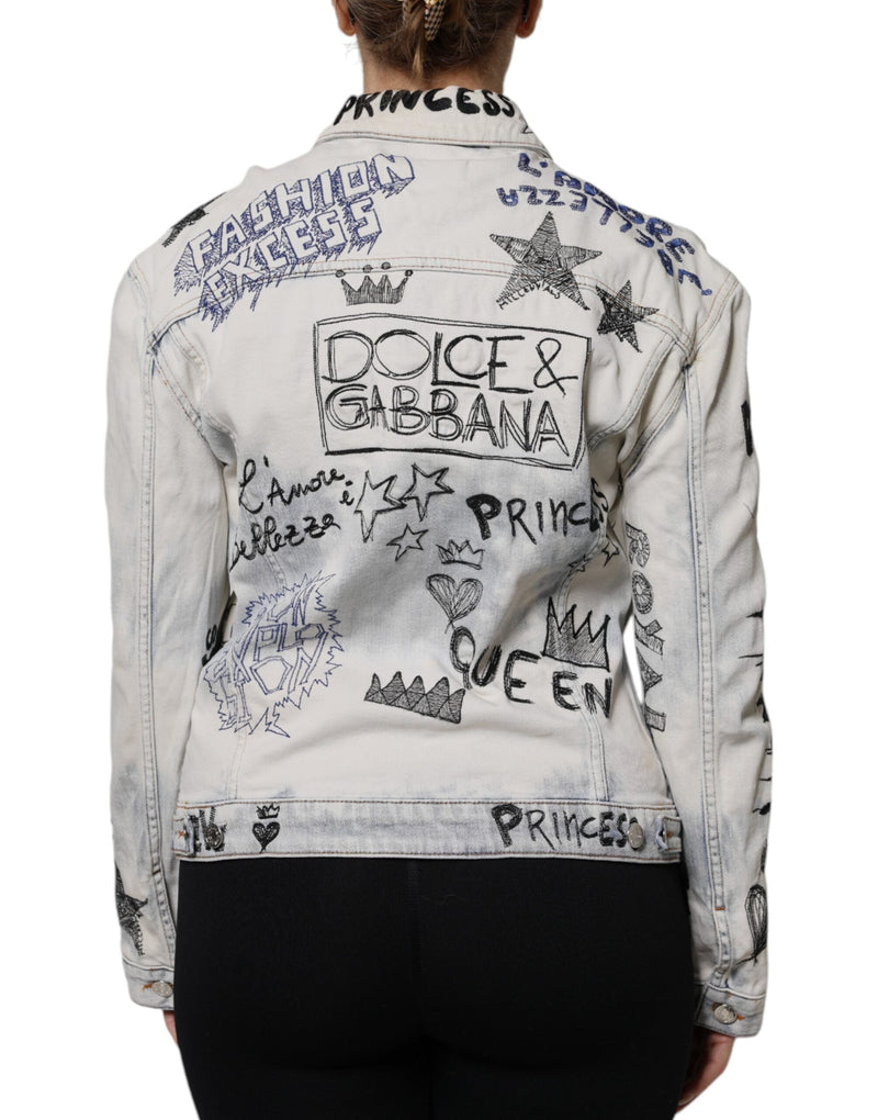 Light Blue Graffiti Button Down Denim Jacket Dolce & Gabbana