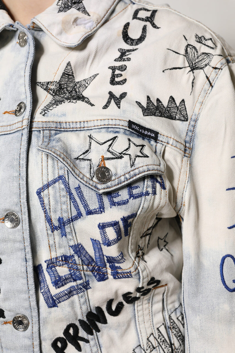 Light Blue Graffiti Button Down Denim Jacket Dolce & Gabbana