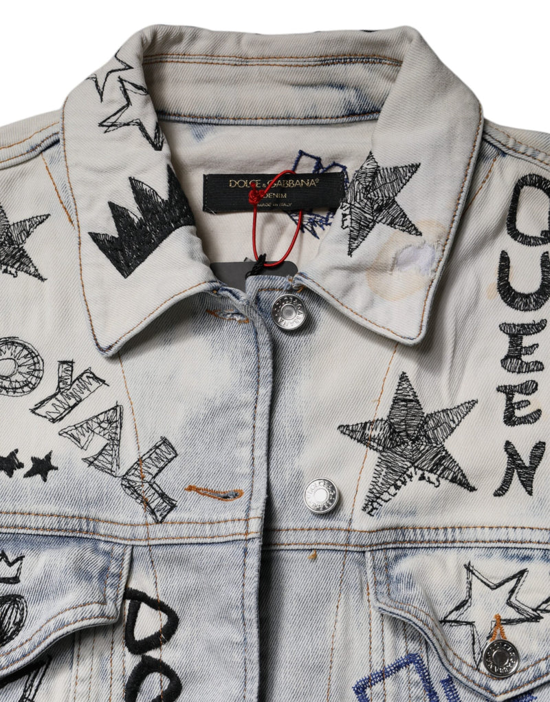 Light Blue Graffiti Button Down Denim Jacket Dolce & Gabbana