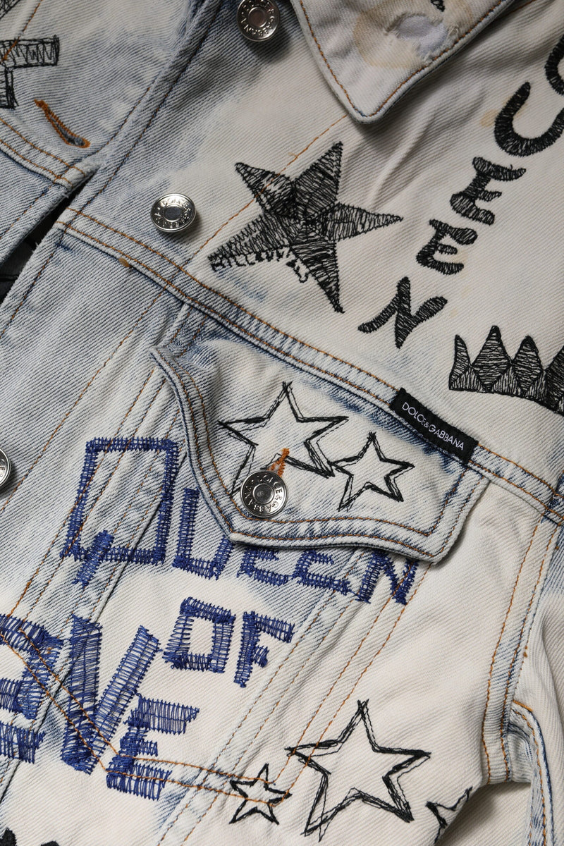 Light Blue Graffiti Button Down Denim Jacket Dolce & Gabbana