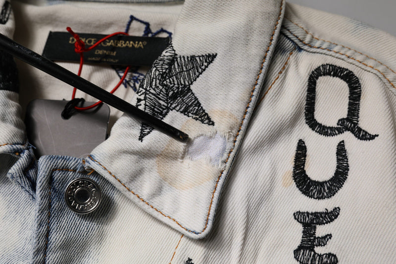 Light Blue Graffiti Button Down Denim Jacket Dolce & Gabbana