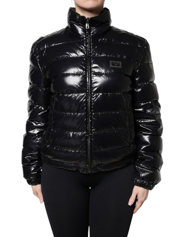Black Logo Plaque Full Zip Puffer Jacket Dolce & Gabbana