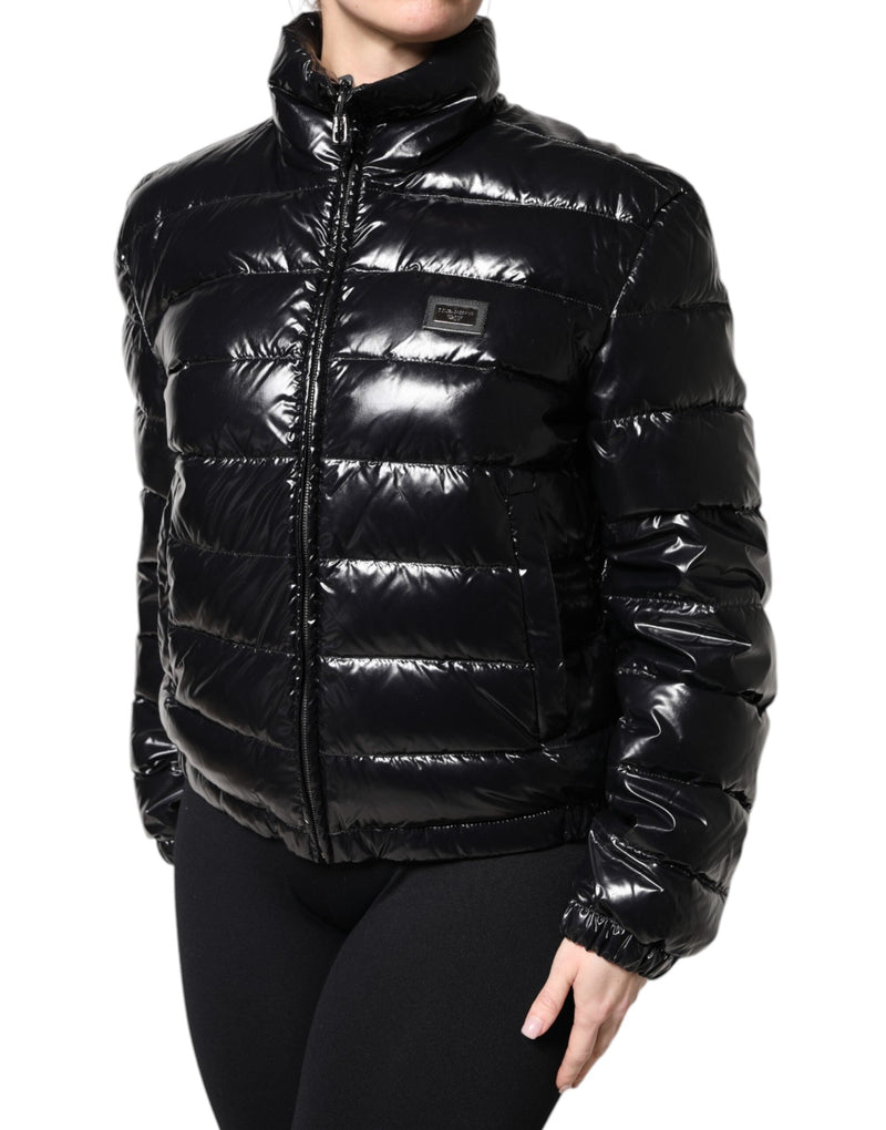 Black Logo Plaque Full Zip Puffer Jacket Dolce & Gabbana