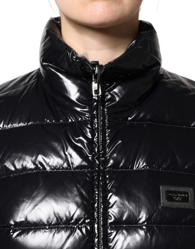 Black Logo Plaque Full Zip Puffer Jacket Dolce & Gabbana
