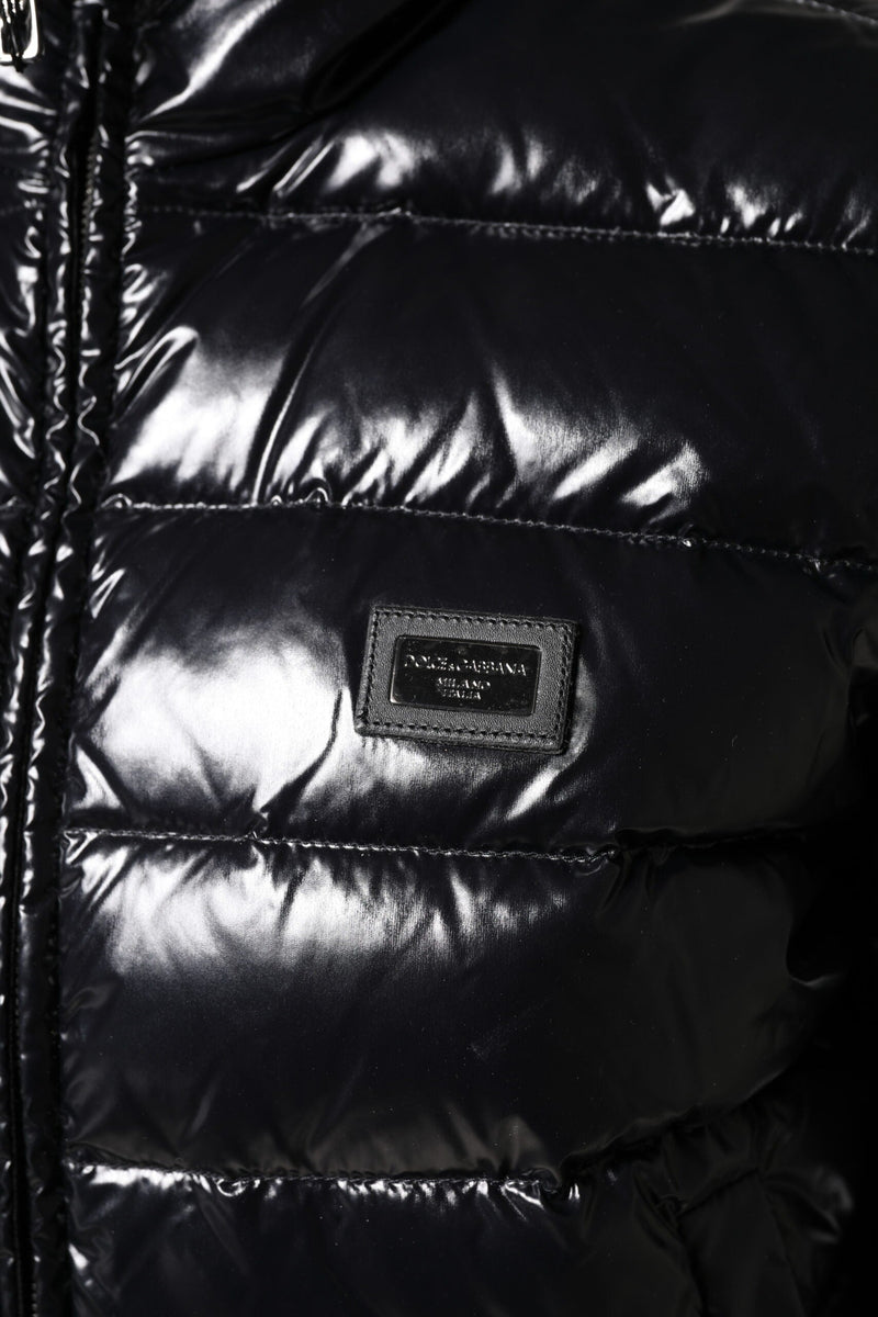 Black Logo Plaque Full Zip Puffer Jacket Dolce & Gabbana