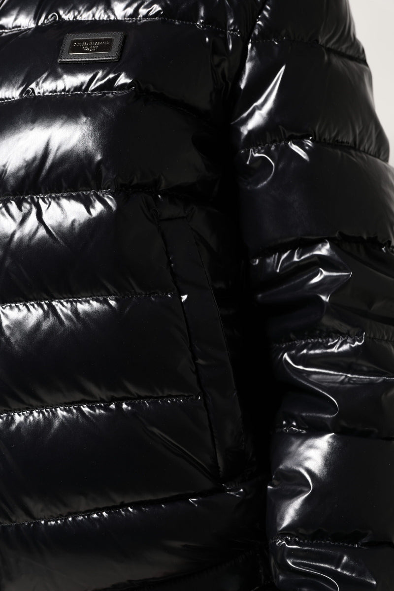 Black Logo Plaque Full Zip Puffer Jacket Dolce & Gabbana