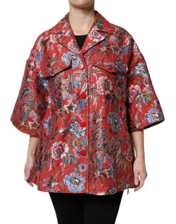Red Floral Jacquard Button Down Coat Jacket Dolce & Gabbana