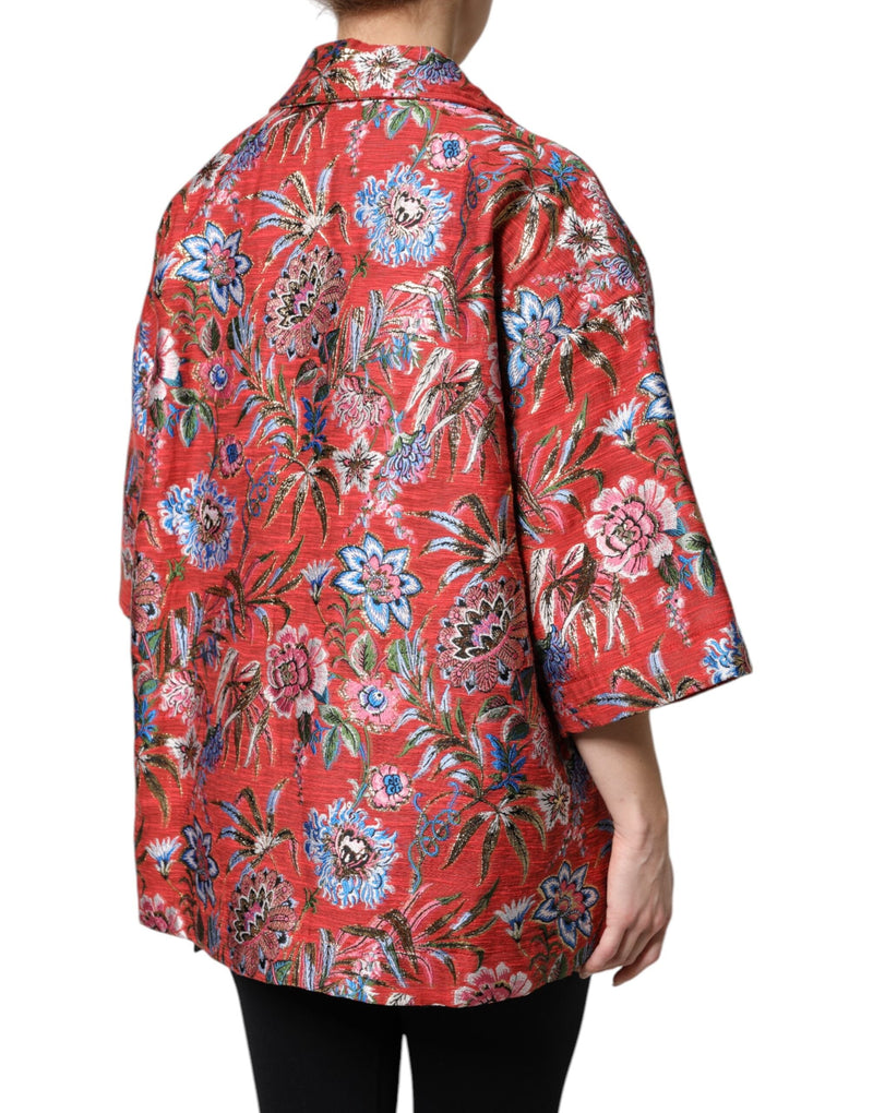 Red Floral Jacquard Button Down Coat Jacket Dolce & Gabbana