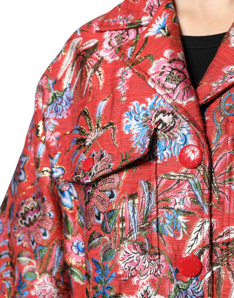 Red Floral Jacquard Button Down Coat Jacket Dolce & Gabbana