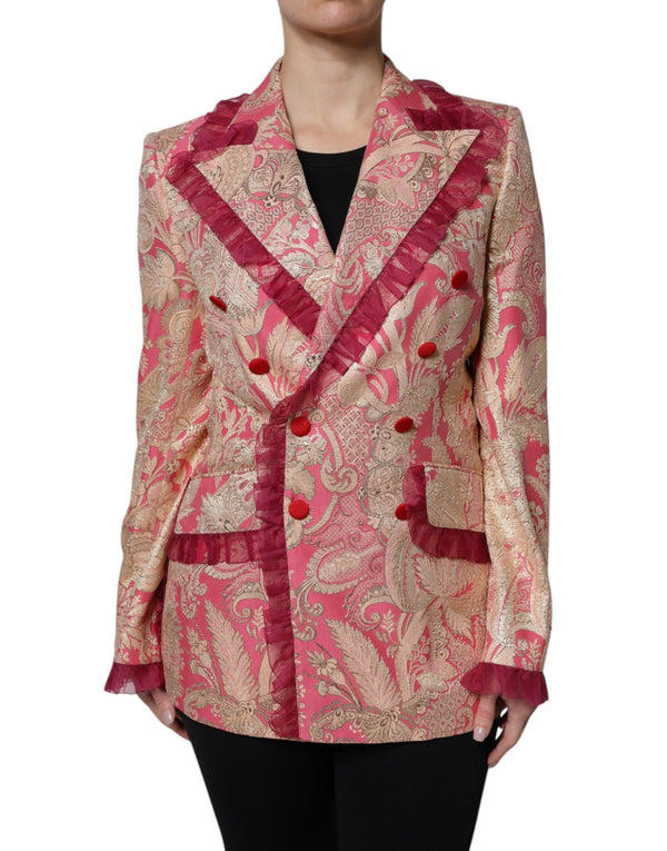 Pink Gold Jacquard Nylon Coat Blazer Jacket Dolce & Gabbana