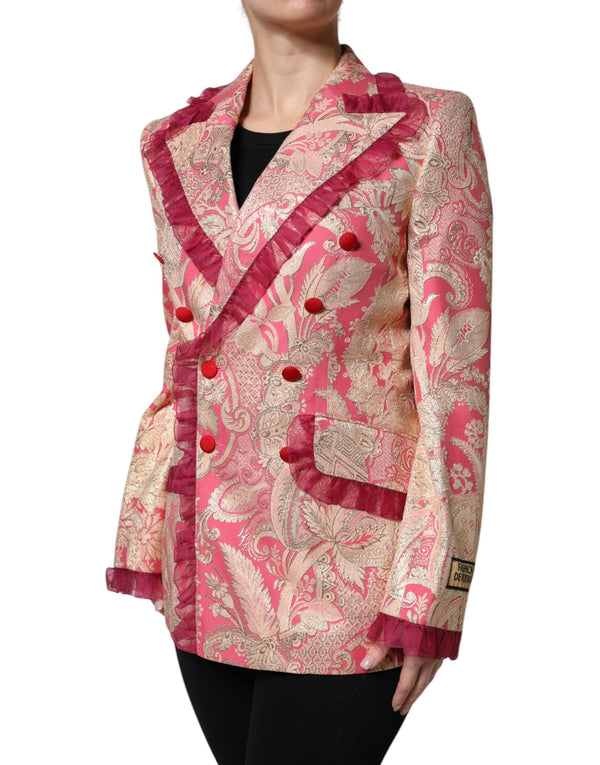 Pink Gold Jacquard Nylon Coat Blazer Jacket Dolce & Gabbana