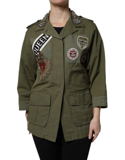 Military Green Queen Embellished Coat Jacket Dolce & Gabbana