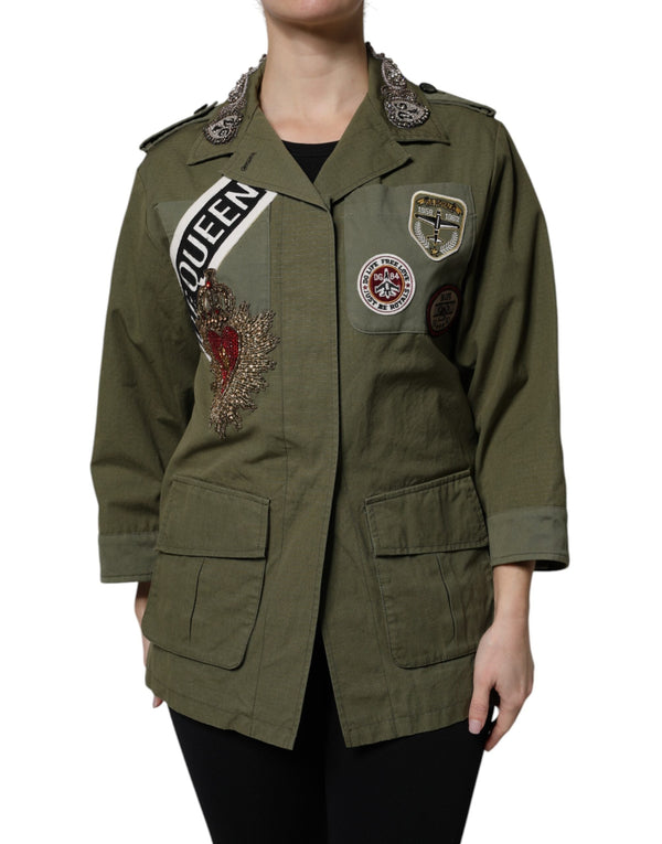 Military Green Queen Embellished Coat Jacket Dolce & Gabbana