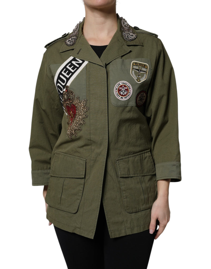 Military Green Queen Embellished Coat Jacket Dolce & Gabbana