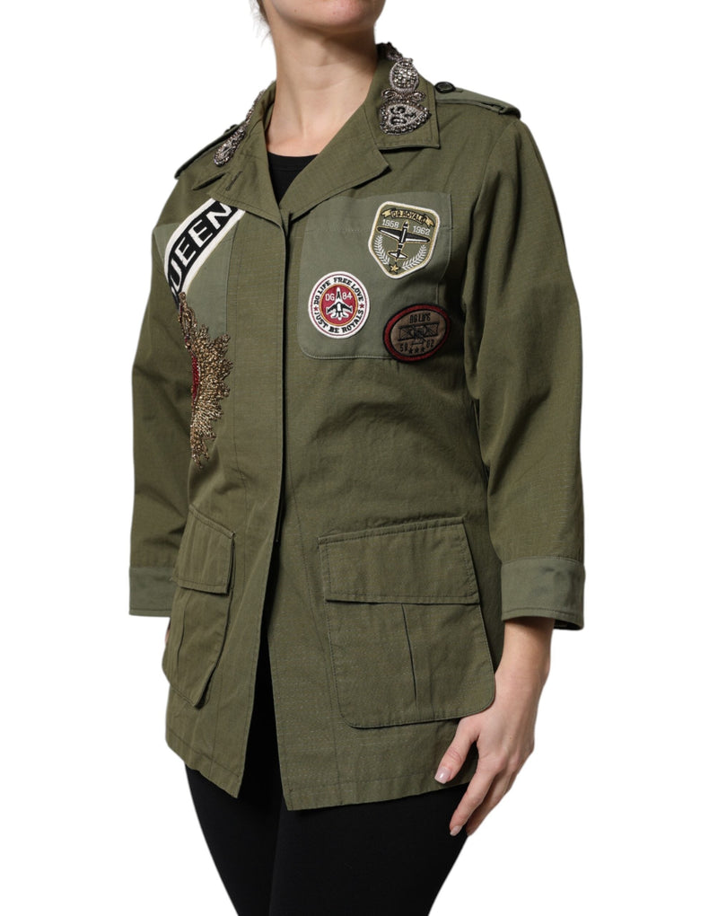 Military Green Queen Embellished Coat Jacket Dolce & Gabbana