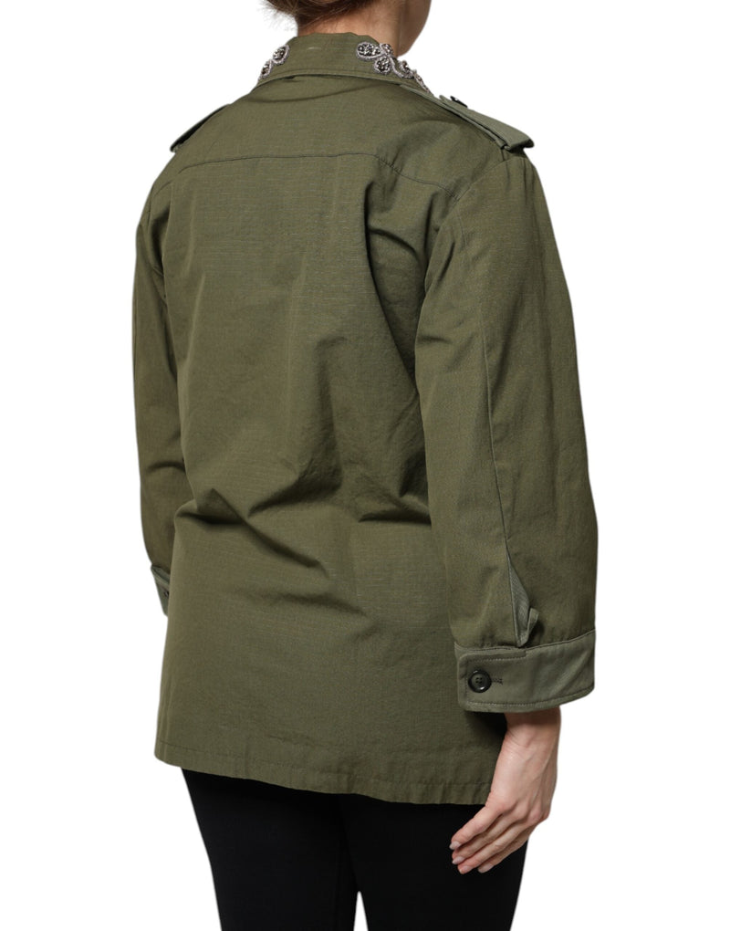 Military Green Queen Embellished Coat Jacket Dolce & Gabbana