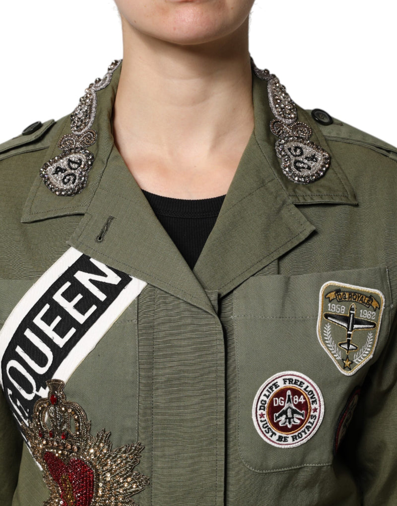 Military Green Queen Embellished Coat Jacket Dolce & Gabbana