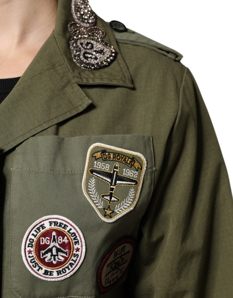 Military Green Queen Embellished Coat Jacket Dolce & Gabbana
