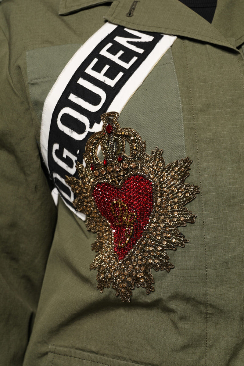 Military Green Queen Embellished Coat Jacket Dolce & Gabbana
