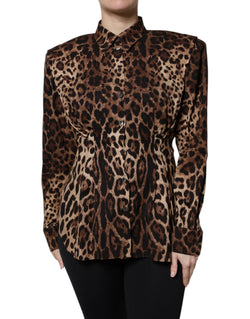 Brown Leopard Silk Button Down Coat Jacket Dolce & Gabbana